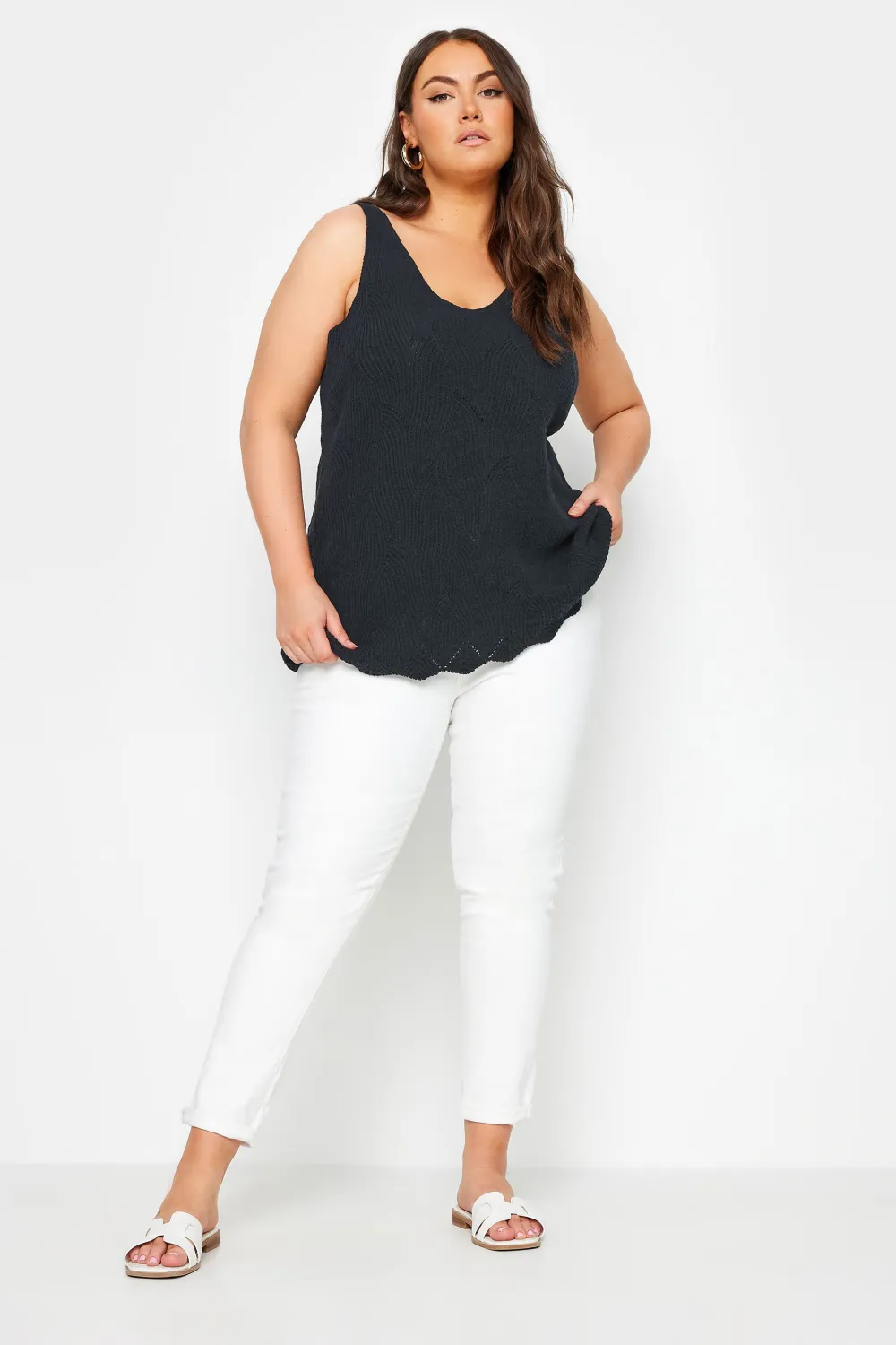 YOURS Curve Red Scallop Hem Knitted Vest Top