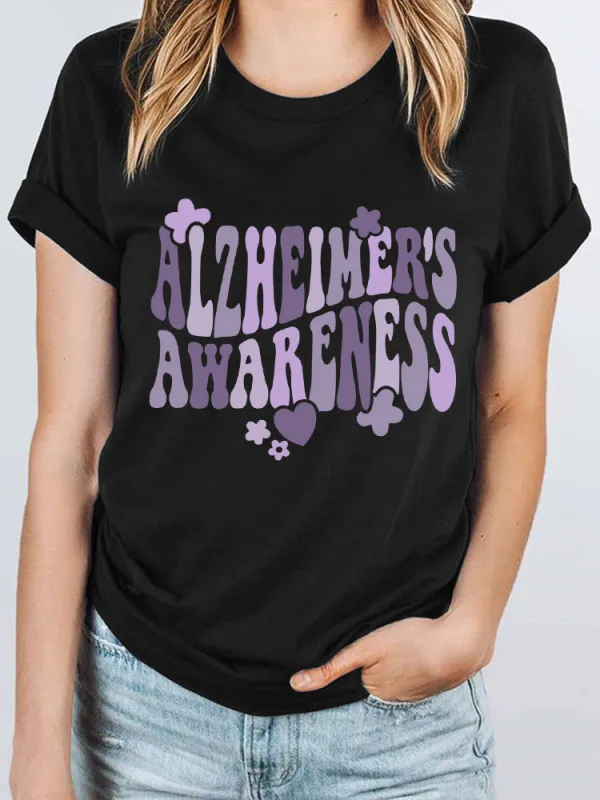 Women'S Alzheimer'S Awareness Round-Neck Short-Sleeved T-Shirt