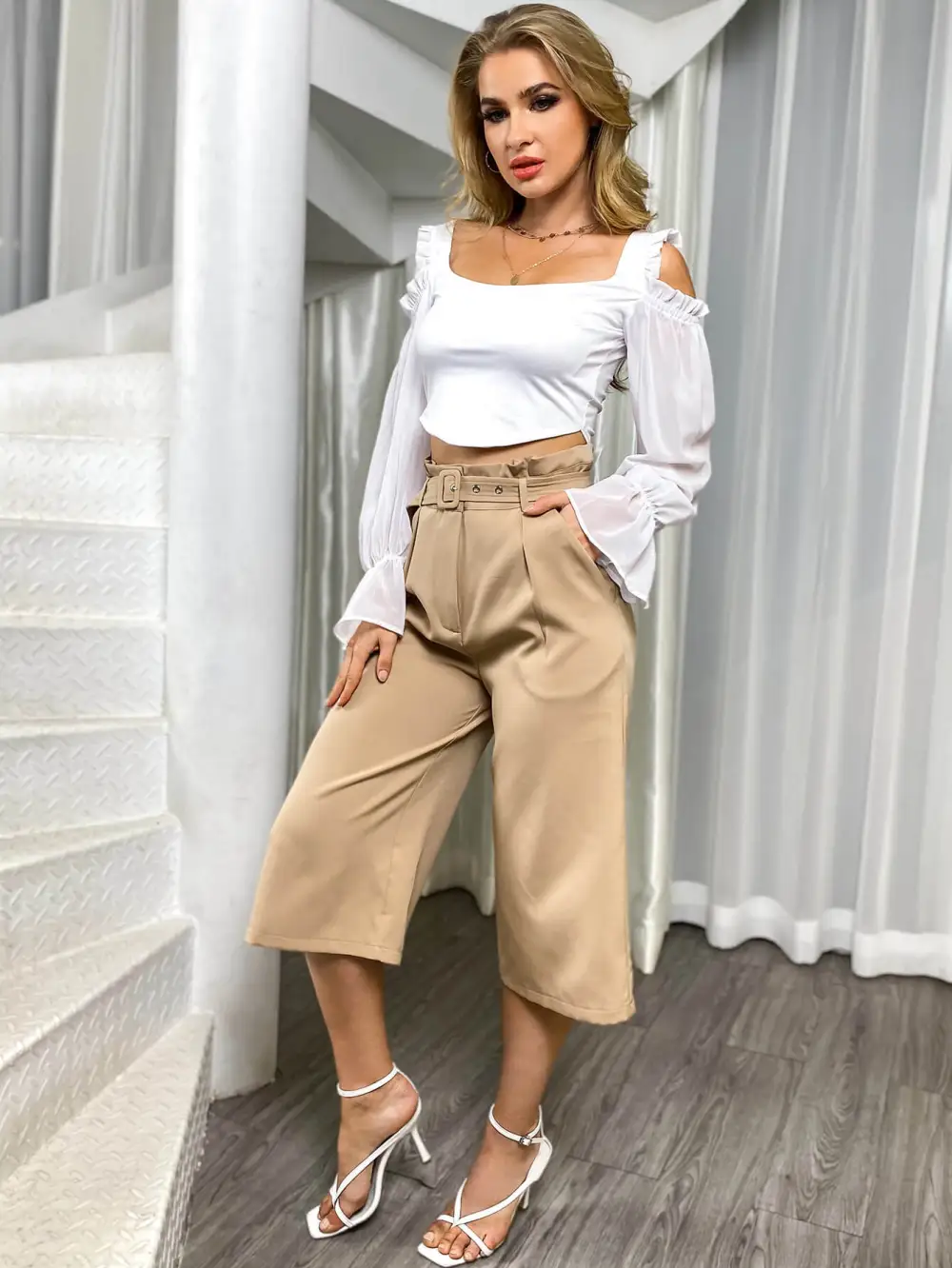 Belted Wide Leg Pants