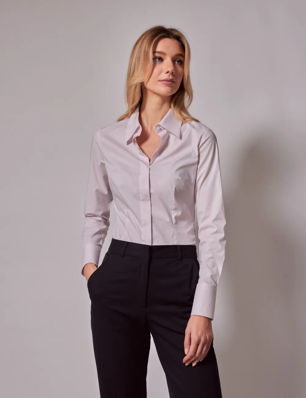 Cotton Stretch Fitted Shirt With Concealed Placket