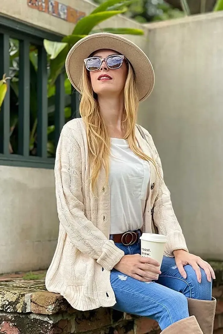 Knitted Solid Color Button Down Chunky Outwear Cardigan