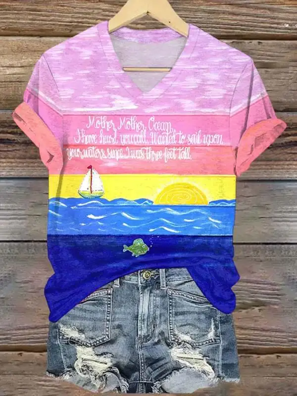 Women'S Mother Ocean I Hear Your Call I Ve Wanted To Sail Your Waters Since I Was Three Feet Tall Print T-Shirt