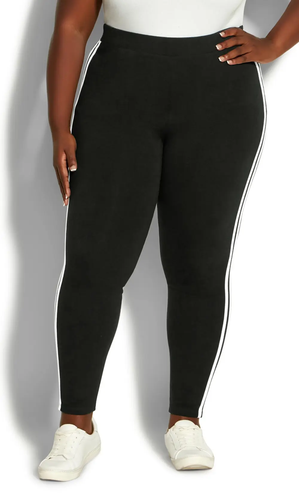 Evans Black 2 Stripe Plain Legging