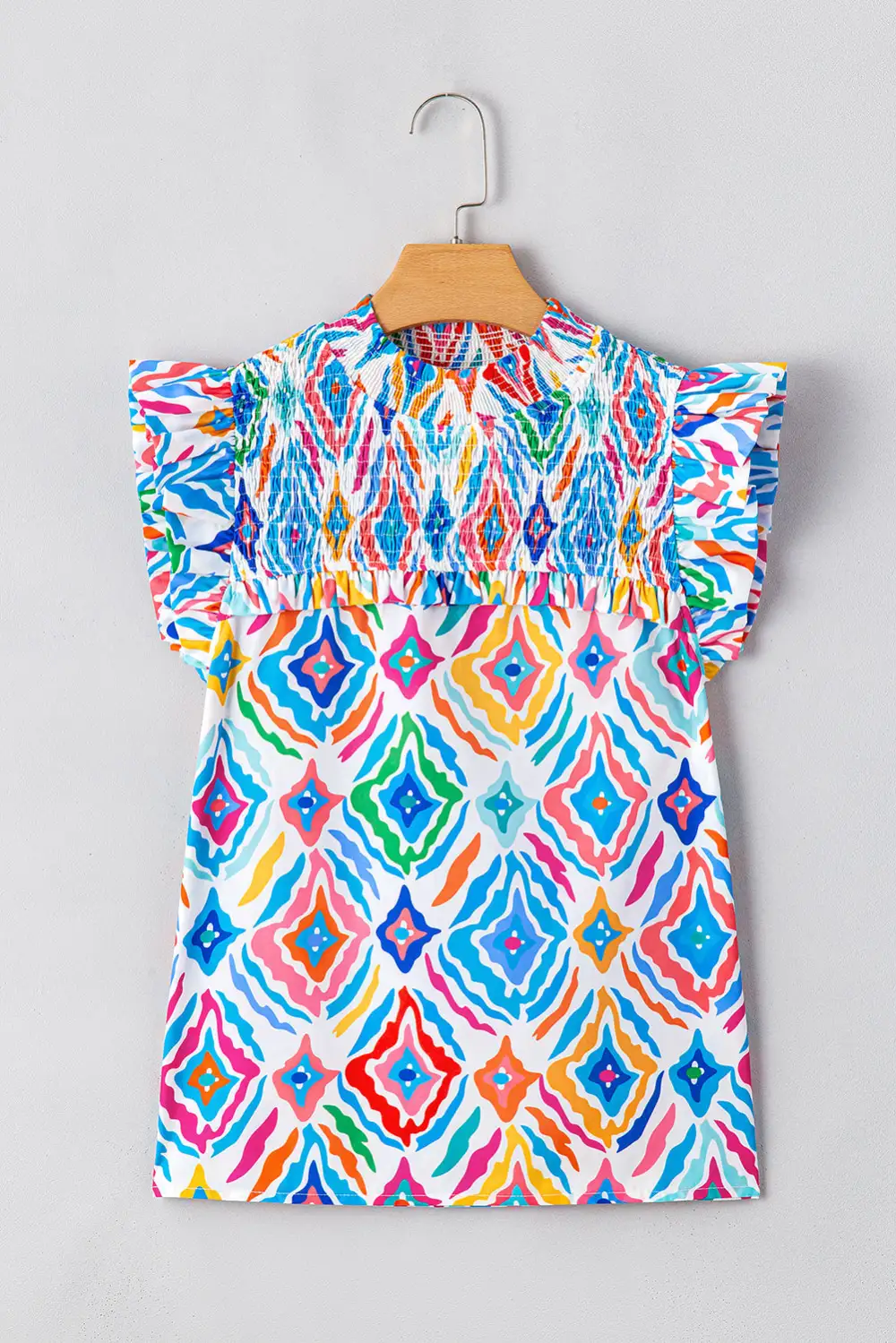 Paisley Geometric Print Smocked Blouse