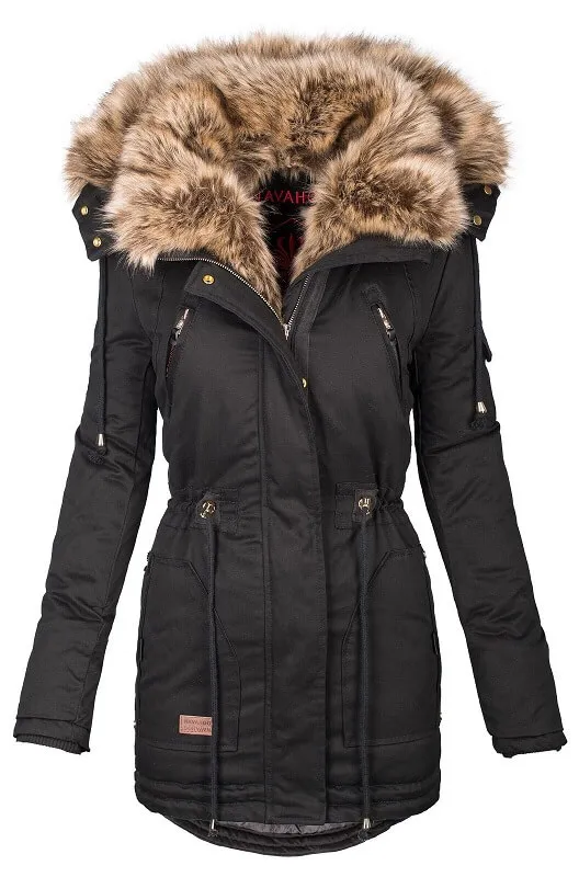 Warm ladies winter parka long jacket green