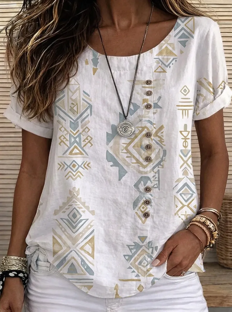 Women's Nashville Tribal Pattern Printed Button-Down Top