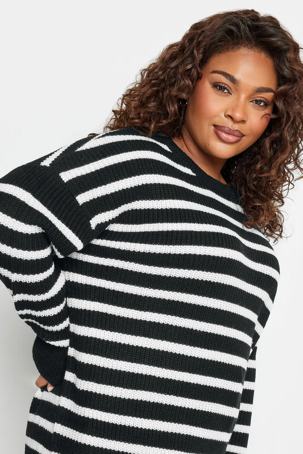 YOURS Curve Black Stripe Drop Shoulder Knitted Jumper