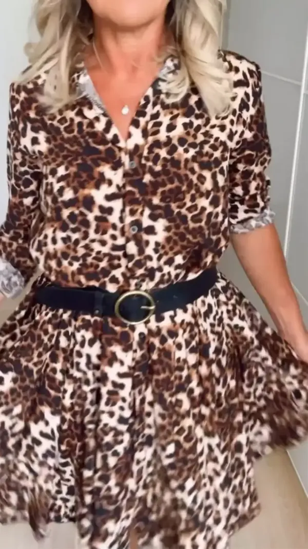 Leopard Print Satin Dress for Women