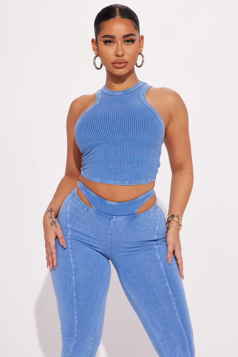 Pixie Mineral Wash Pant Set - Blue