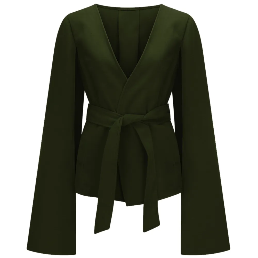 Solid Open Sleeve Faux Woolen Coat
