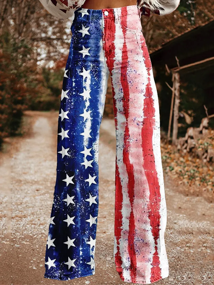 Women's Vintage Independence Day Floral Patch Jeans