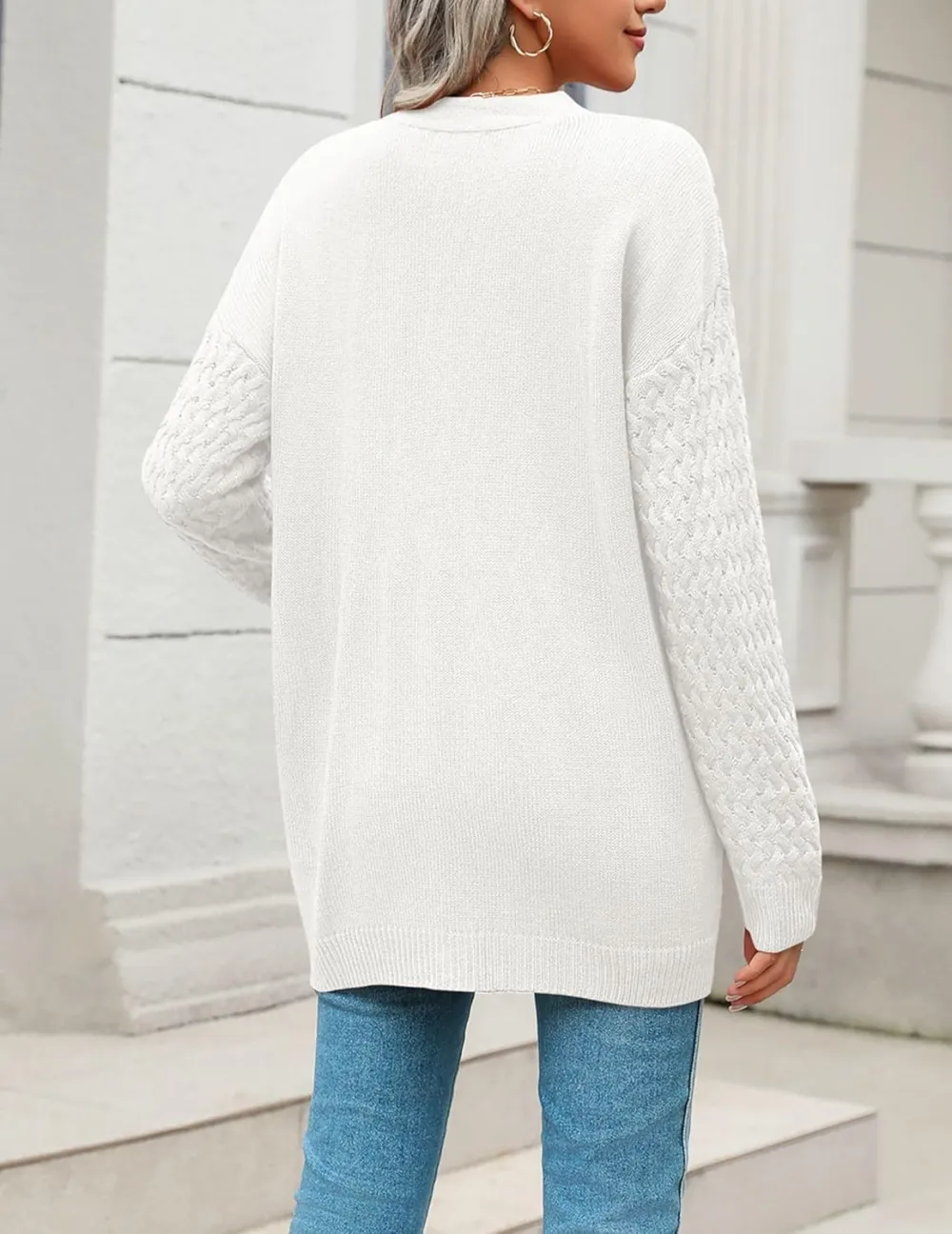 Womens 2024 Long Sleeve Chunky Cable Knit Fall Cardigans Sweaters Button Down Open Front Outerwear with Pockets