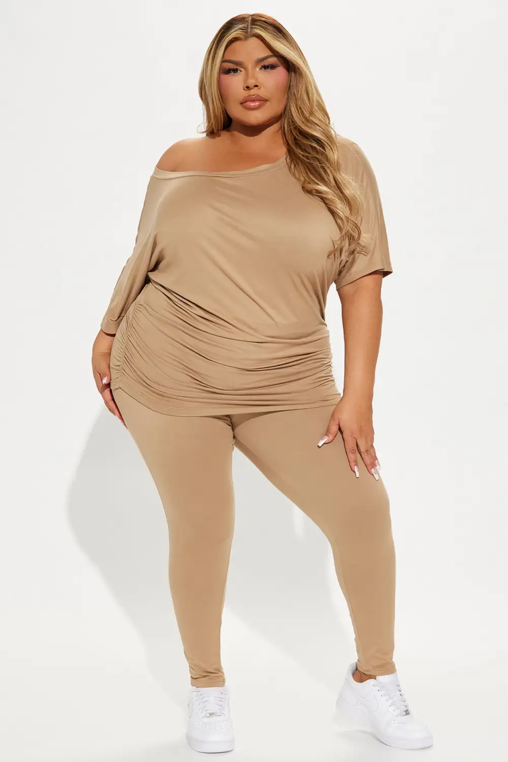 Camila Short Sleeve Legging Set - Taupe