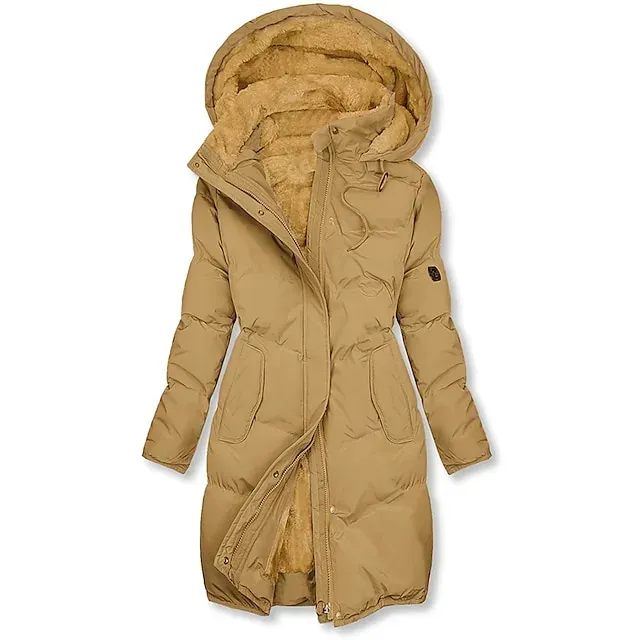Women's Fleece Lined Parka & Leggings Thermal Warm Puffer Jacket Winter Coat Ankle-Length Winter Leggings Micro-elastic High Waist Tights