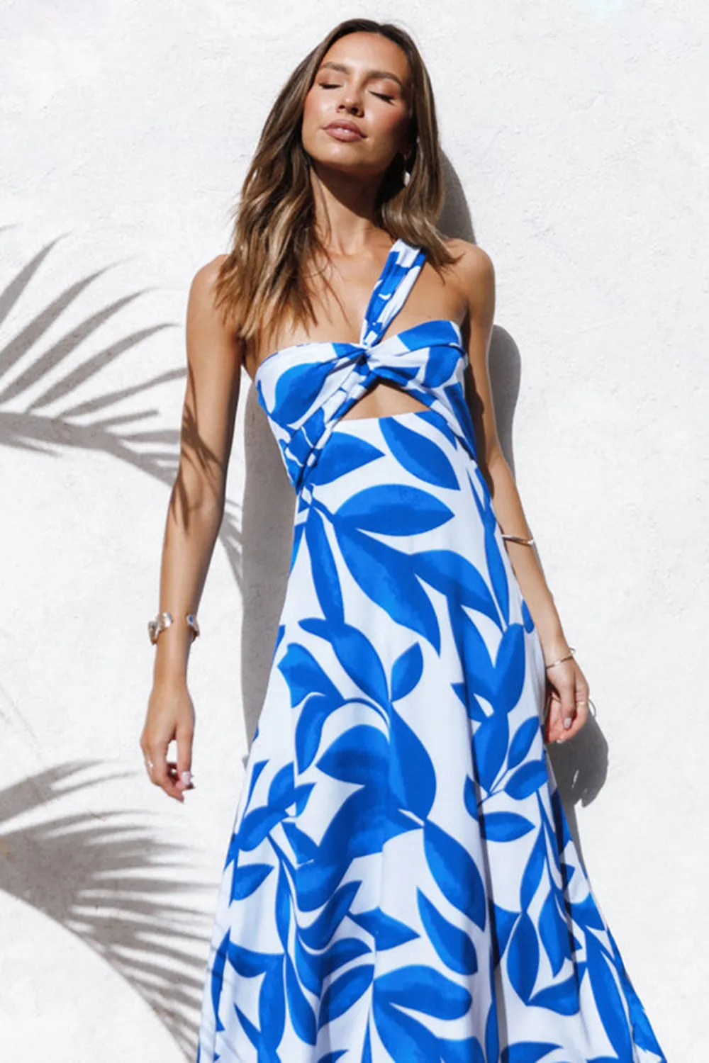 FREDDIE MIDI DRESS - WHITE/BLUE