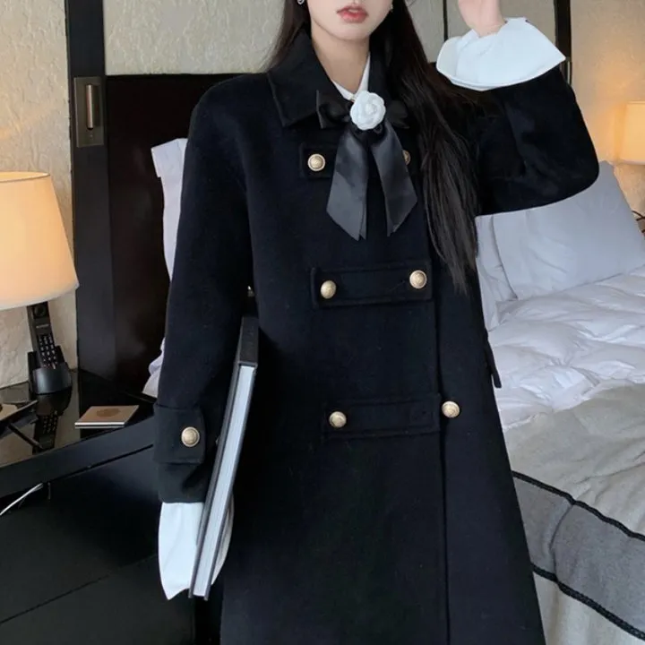 Vintange Double Breasted Buttons Lapel Coat