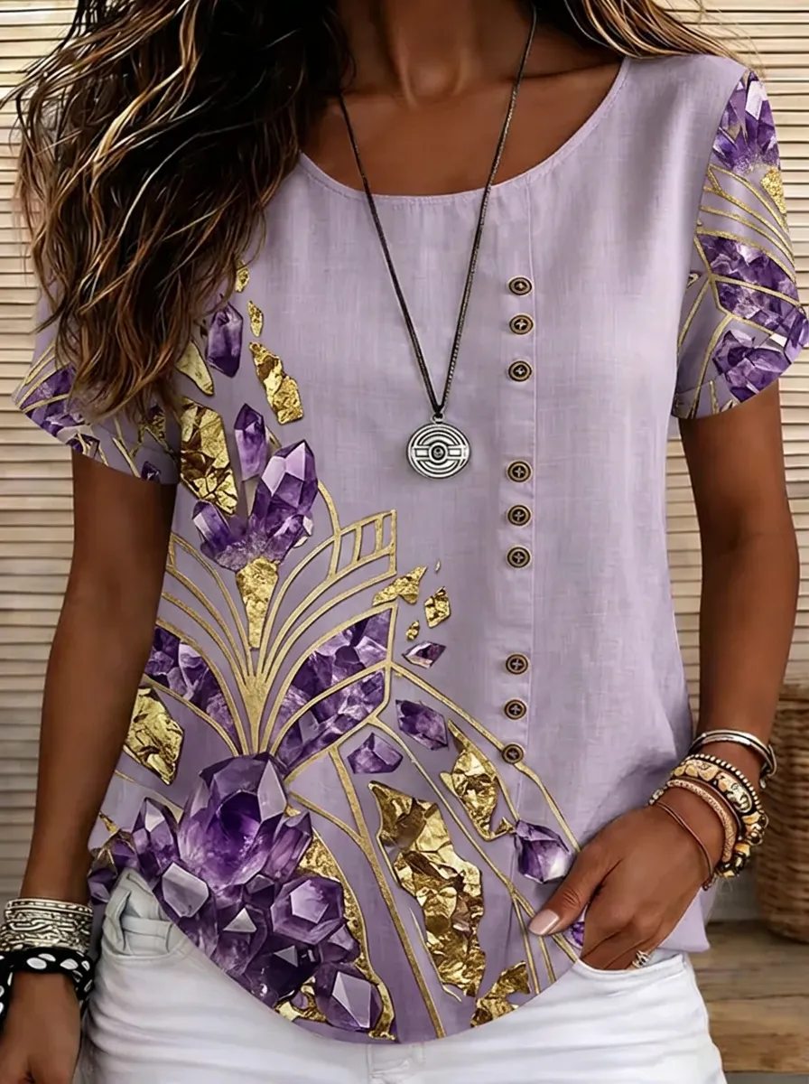 Women's Nashville Lover Amethyst Crystal Gold Foil Printed Top