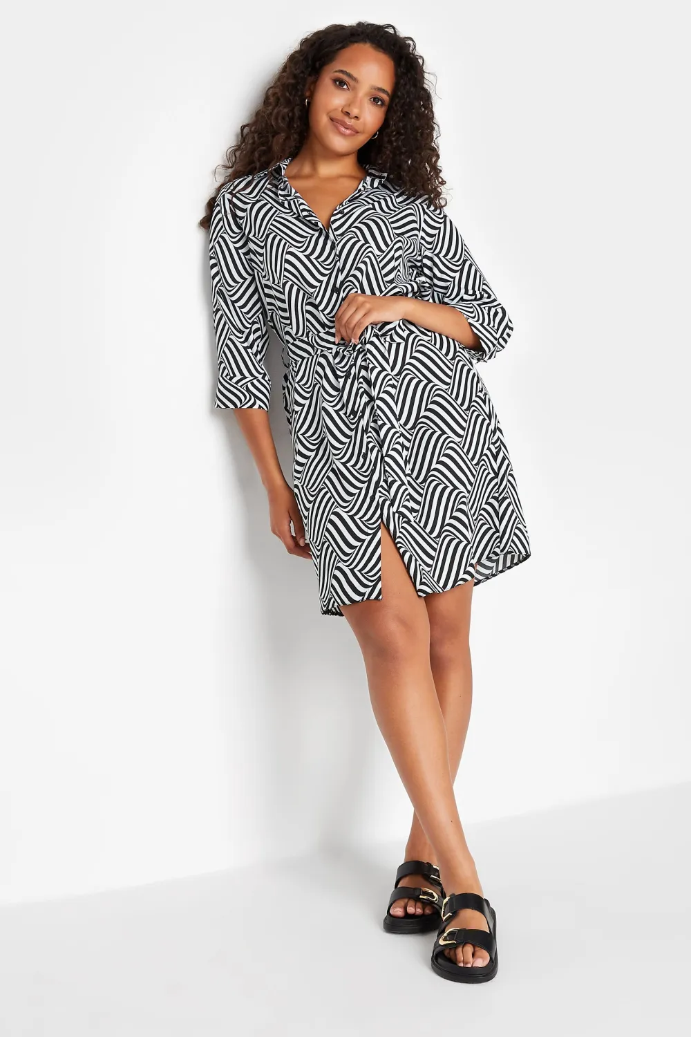 M&Co White Floral Print Tie Tunic Shirt Dress