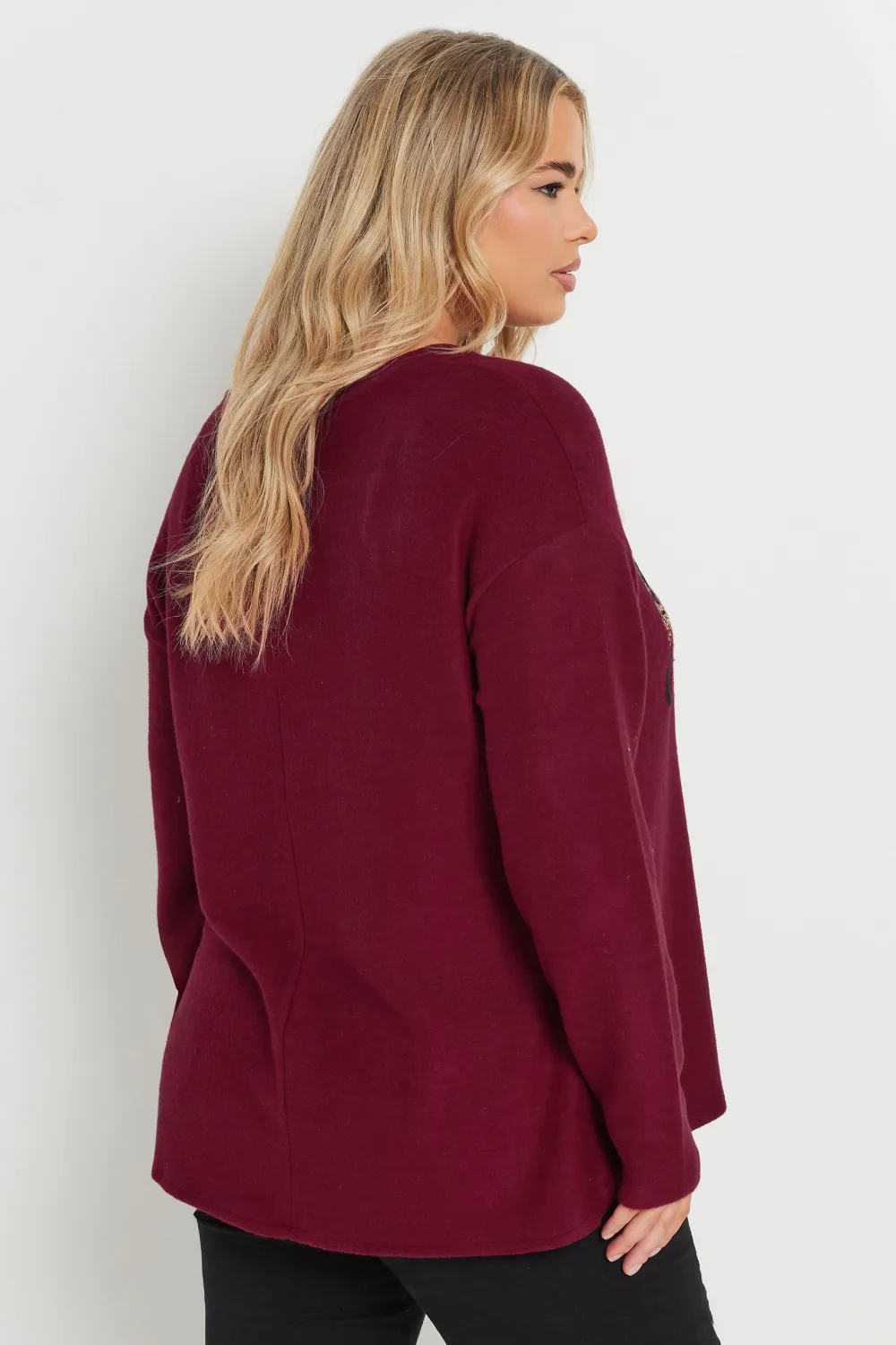 YOURS Curve Burgundy Red 'Merry Christmas' Sequin Embellished Sweatshirt