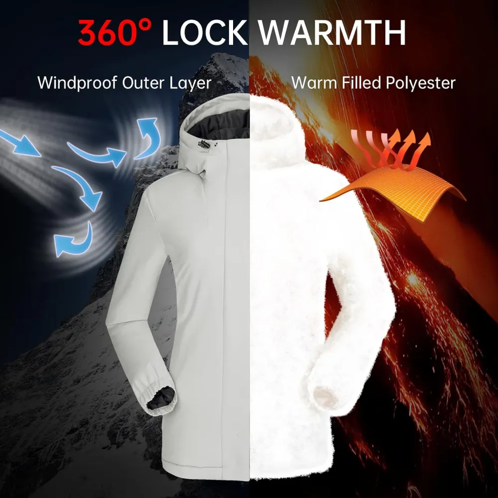 Women's Waterproof Mountain Ski Snow Jacket with Fleece Outdoor Windproof Raincoat Hooded for Fall and Winter