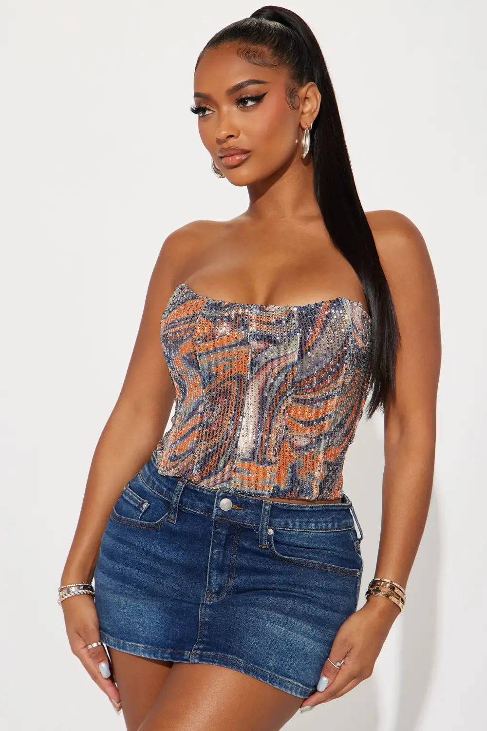 Shine My Way Corset Top - Navy/combo