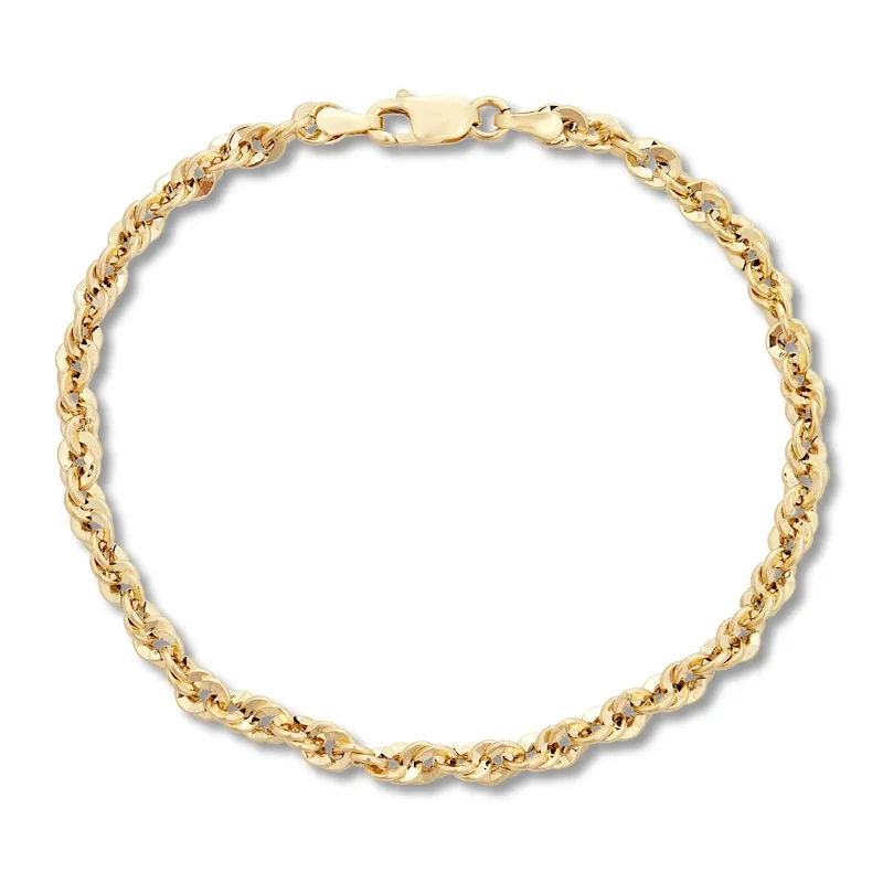 Hollow Rope Chain Bracelet 10K Yellow Gold 7.5