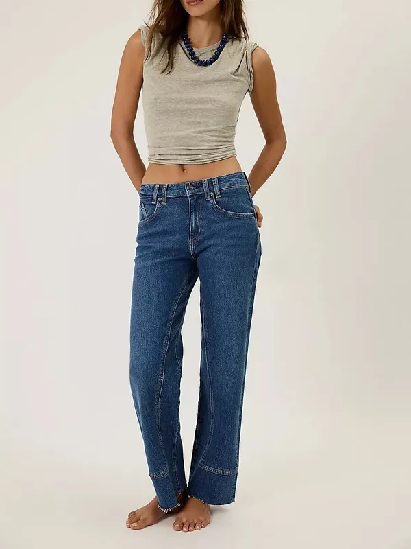 Mid-Rise Straight Leg Denim Jeans