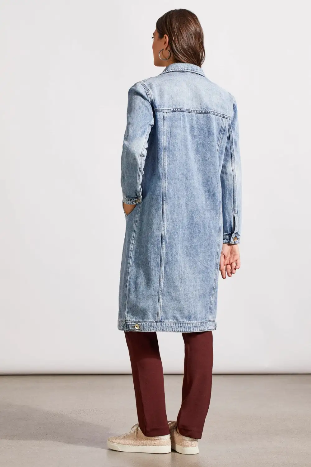Pocketed Denim Duster Jacket-Washedblue