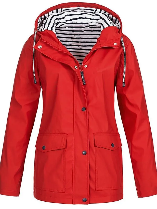Women's Rain Jacket Fall Waterproof Outdoor Hiking Coat Zipper Windproof Hoodie Jacket Winter  Warm