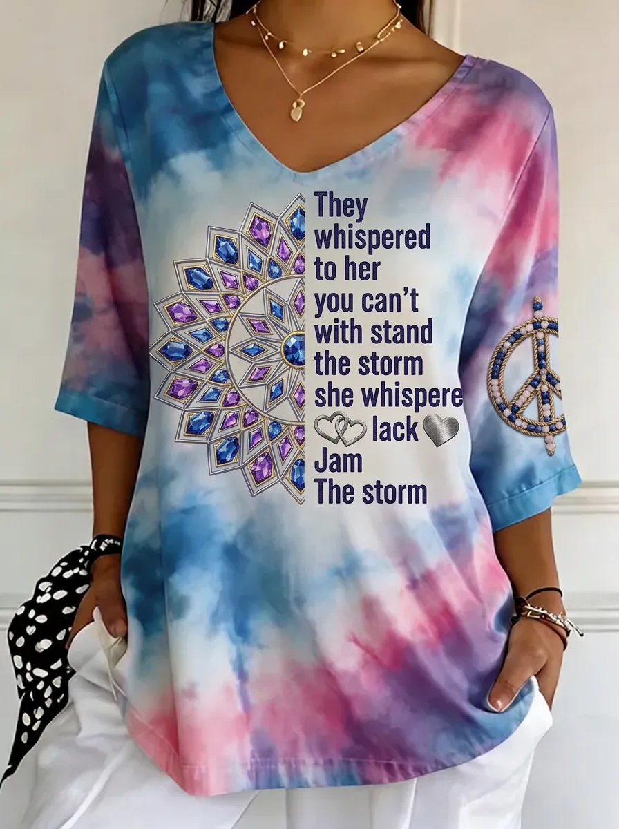 Women's Nashville Music Quote Mandala Peace Sign Printed T-shirt