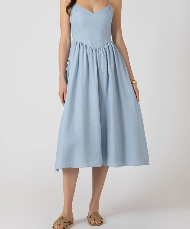 V-Waist Sleeveless Midi Dress
