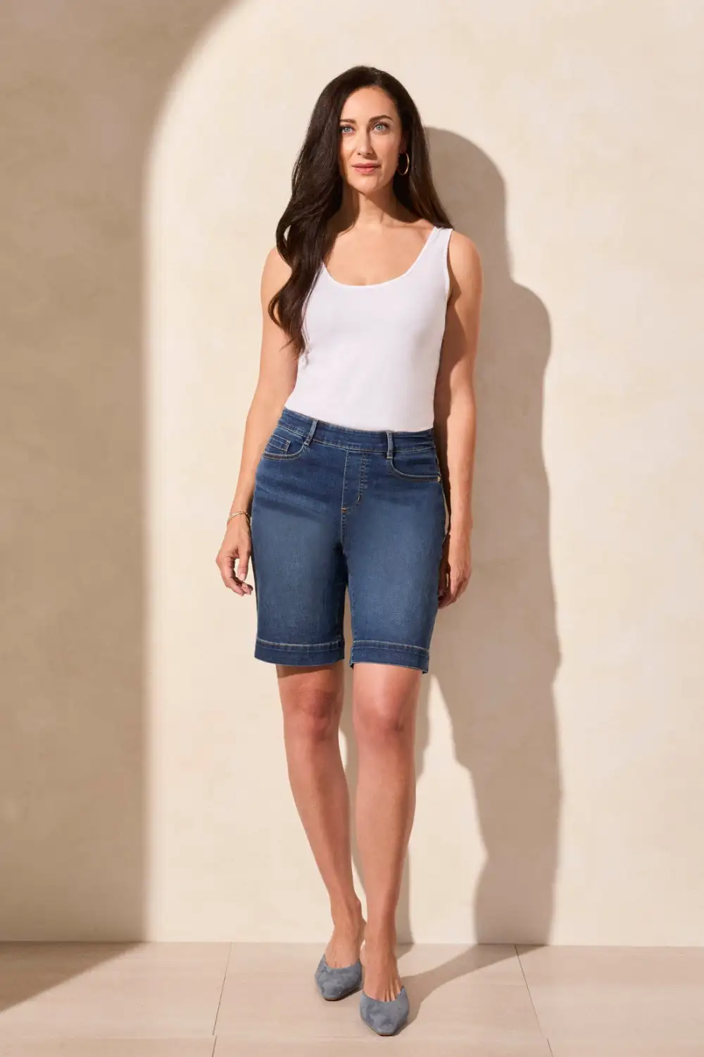 Audrey Comfort Stretch Pull-On Bermuda Shorts-Stormyblue