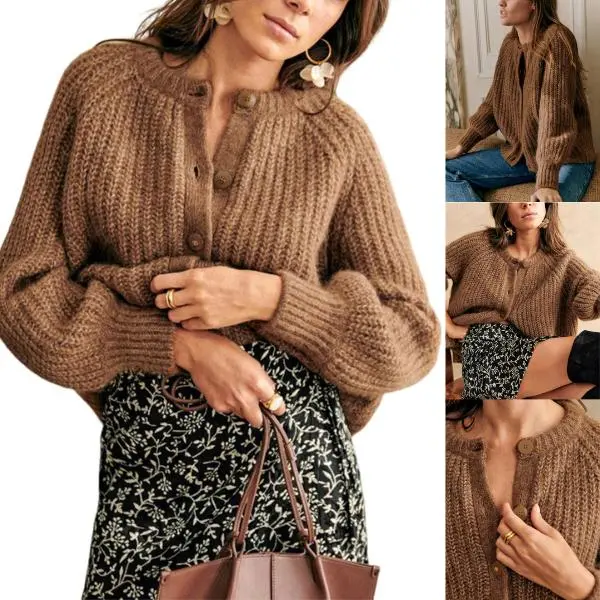 Women's Crewneck Button Down Cardigan Sweater