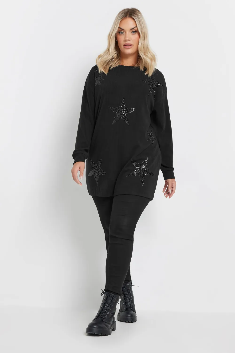YOURS Curve Black Star Sequin Sweatshirt