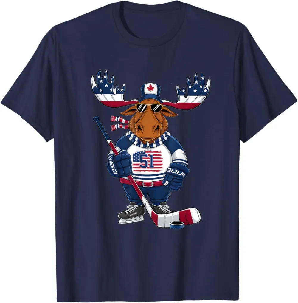 Funny Moose Canada 51 State of USA American Flag T-Shirt