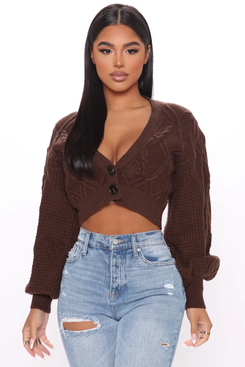 Knit The Floor Cropped Cardigan Sweater - Chocolate