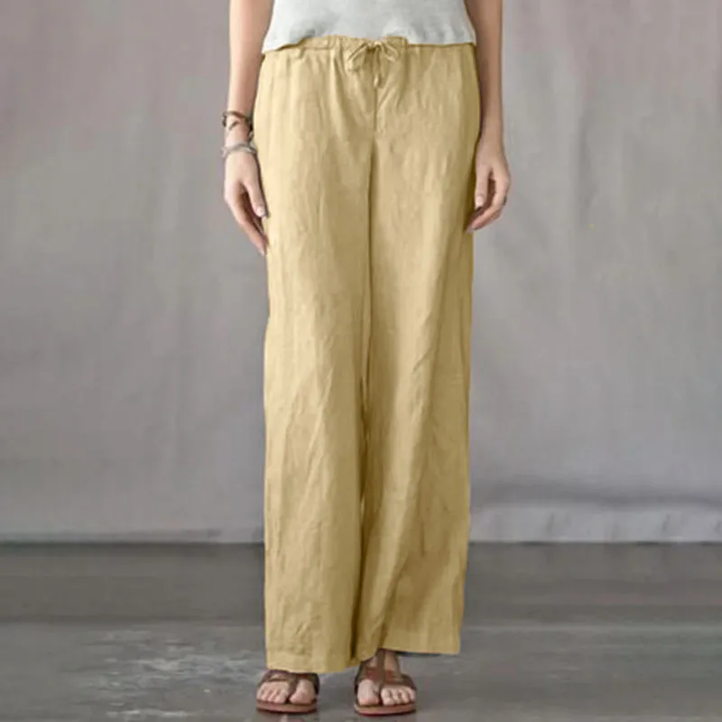 Solid color elastic waist wide-leg casual pants