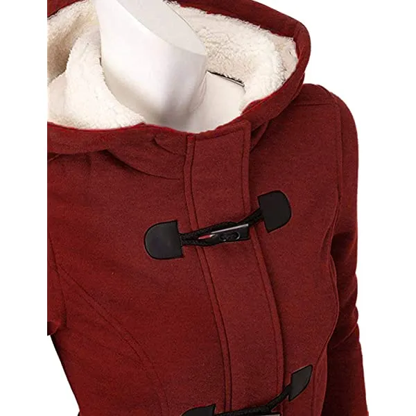 Ladies hooded coat button horn bomber jacket