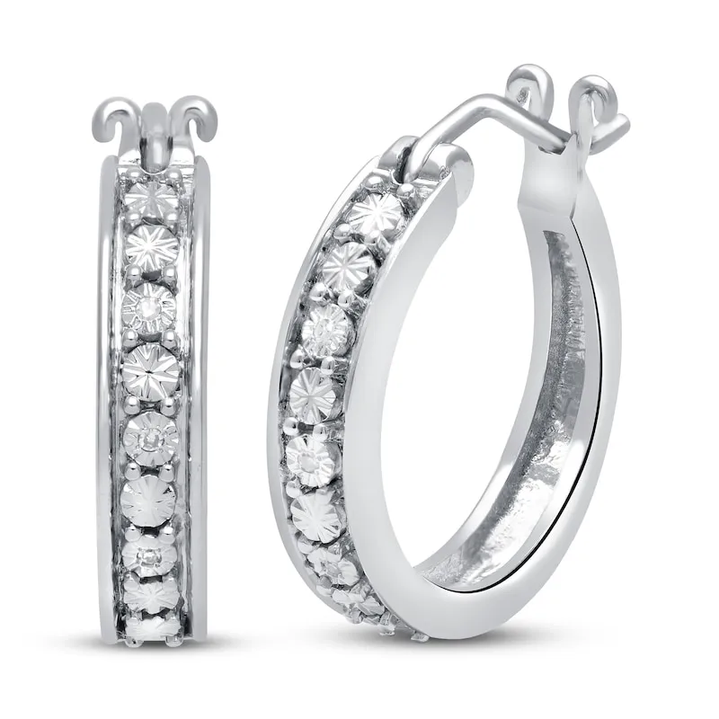 Diamond Hoop Earrings Sterling Silver