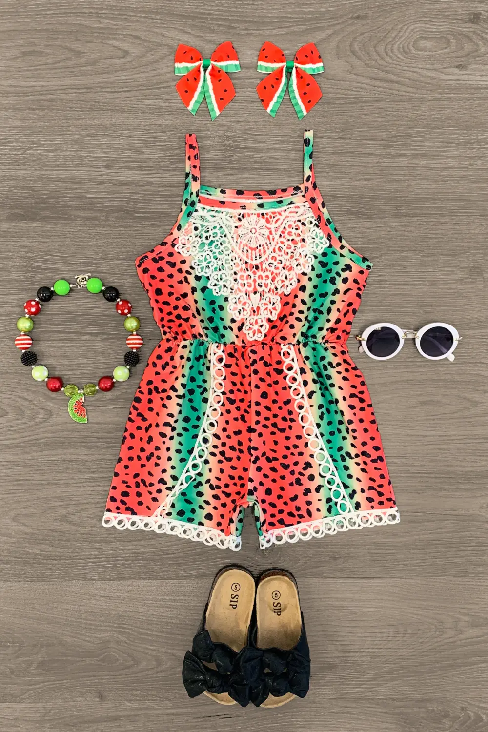 Red & Green Ombré Lace Romper
