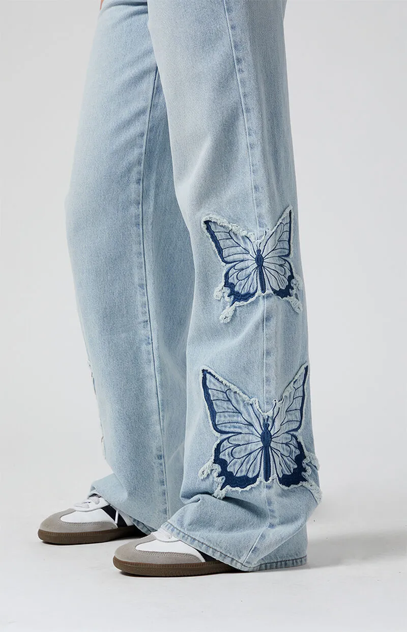 PacSun Casey Butterfly Low Rise Baggy Jeans Light Indigo