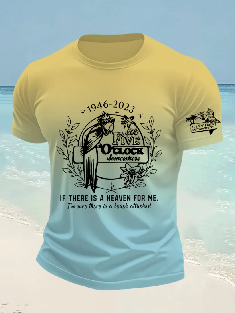 Men's Funny It's 5 O'clock Somewhere Parrot Printed Short Sleeve Tee