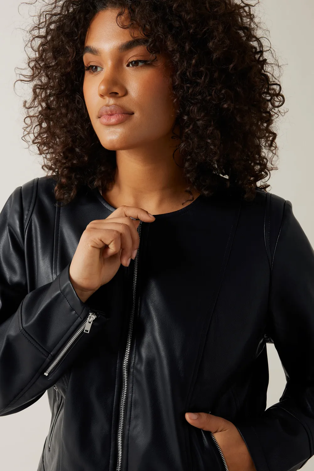 Evans Black Faux Leather Zip Front Biker Jacket