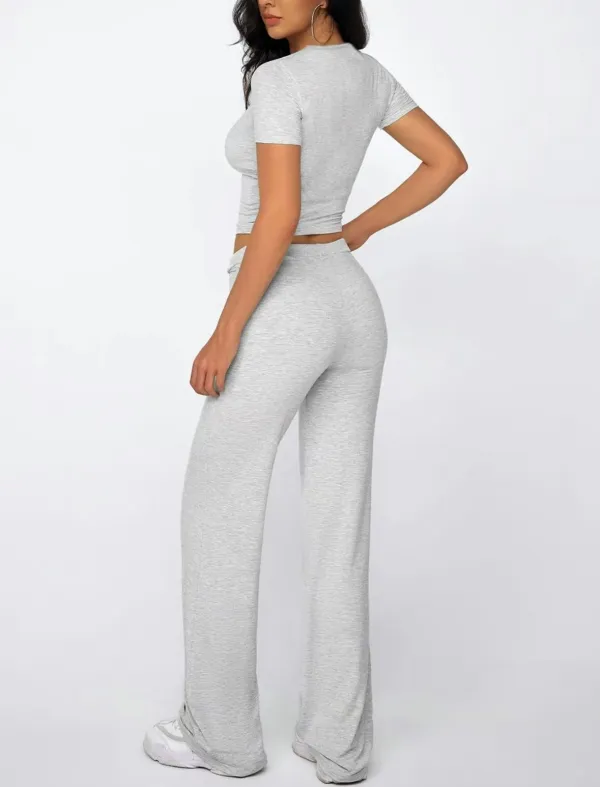 Women's Plain Shortsleeve Top & Drawstring Pants Set