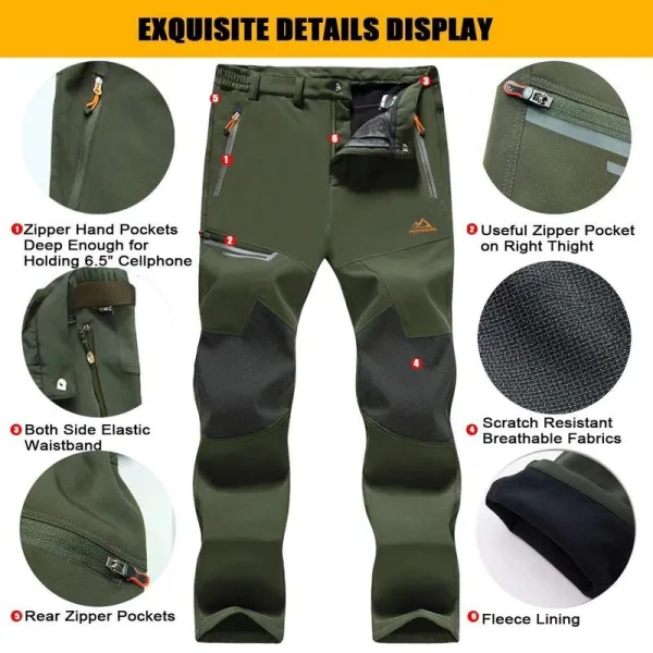 🔥6 Pack-Waterproof Ski Pants for Men, Thermal Fleece Lined Winter Pants with Secure Zip Pockets