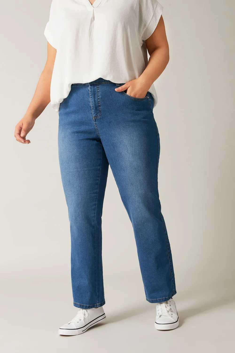 EVANS Curve Blue Mid Wash Straight Leg Jeans
