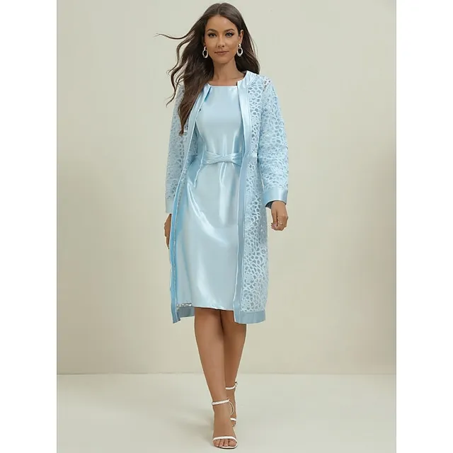 Women's Lace Dress Dress Set Midi Dress Purple Pink Yellow Light Blue Gray Long Sleeve Pure Color Lace Hollow Out Spring Fall Crew Neck Elegant Party Spring Dress