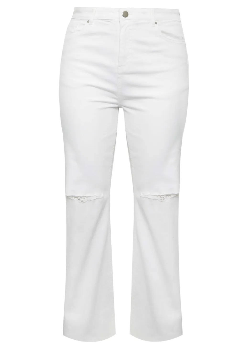 Yours Curve White Ripped Wide Leg Jeans