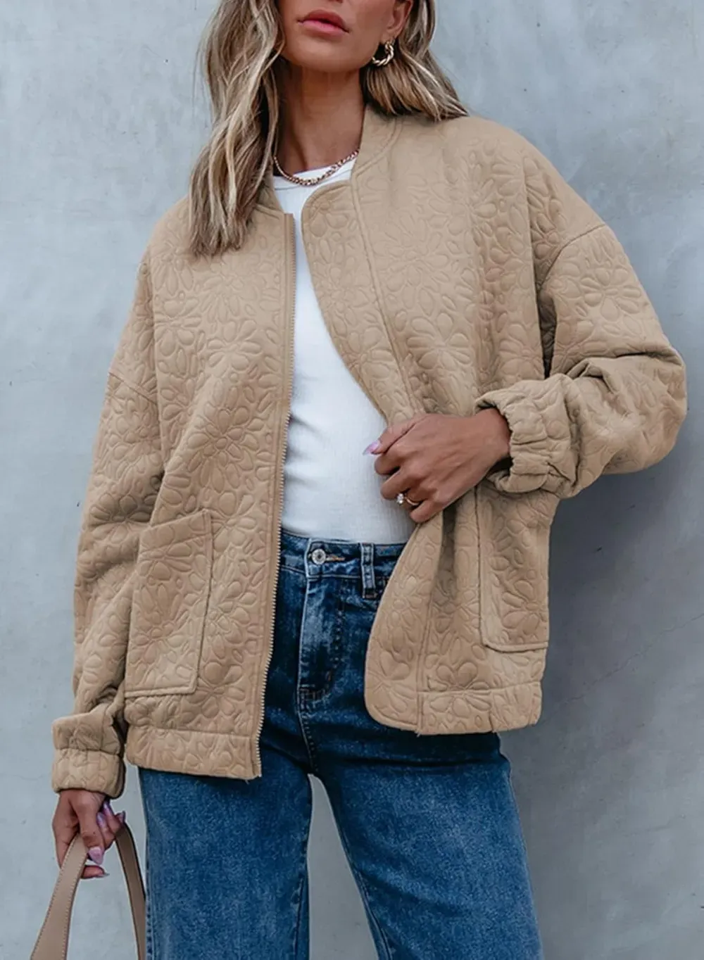 Jackets for Women Spring Fashion 2025 Cute Jacquard Coats Lightweight Zip Up Jackets Dressy Casual