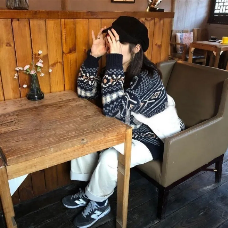 Retro Jacquard Ethnic Style Round Neck Knitted Sweater